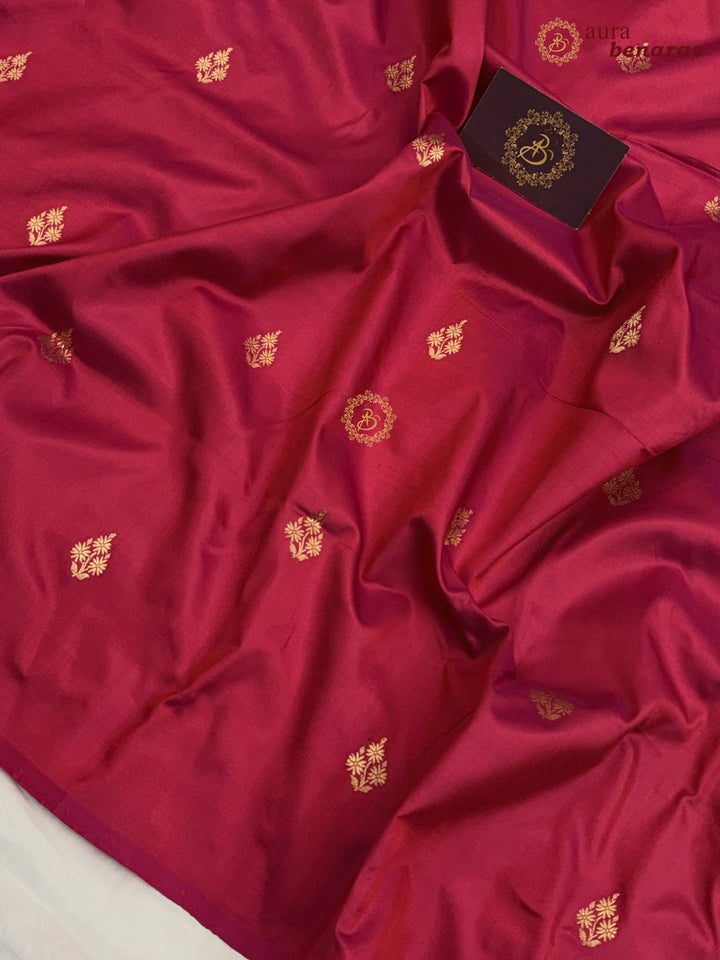 Reddish Maroon Pure Katan Silk Banarasi Saree with Kadhwa Zari Buta