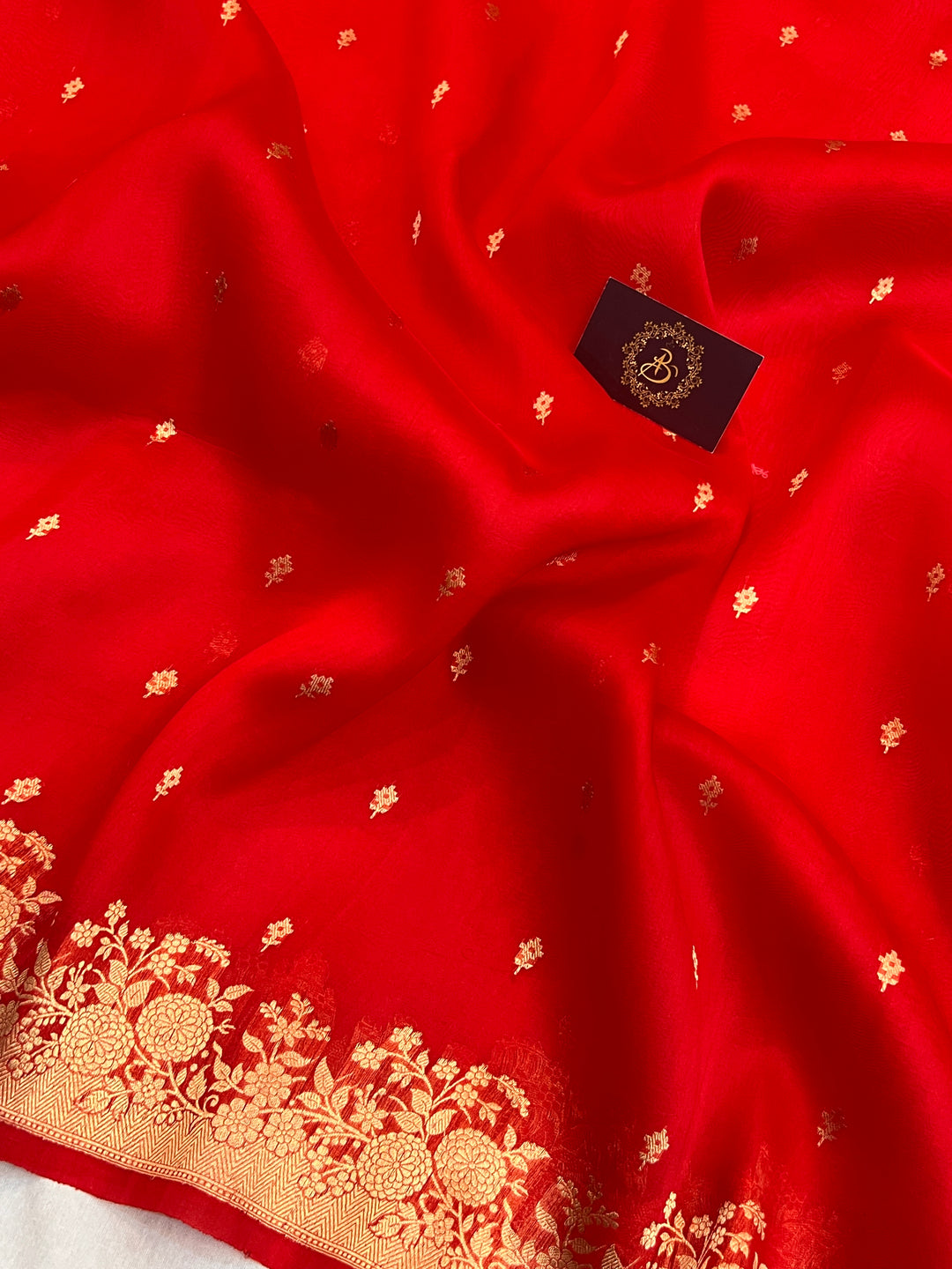 Red Banarasi Handloom Kora Silk Saree