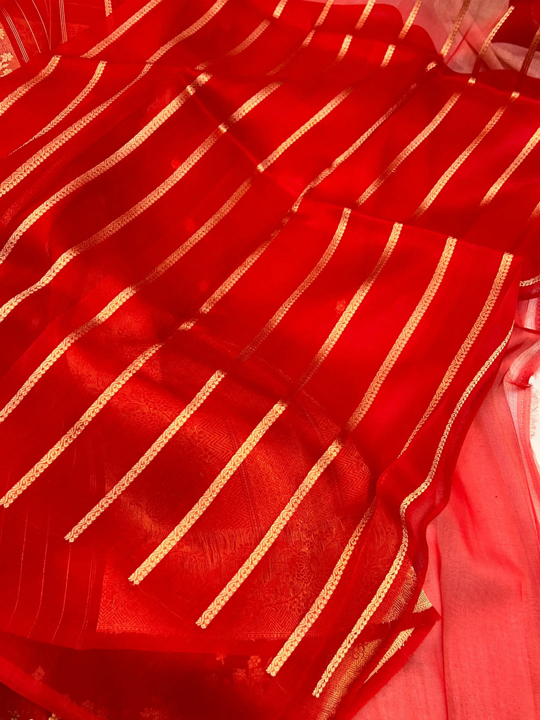 Red Banarasi Handloom Kora Silk Saree