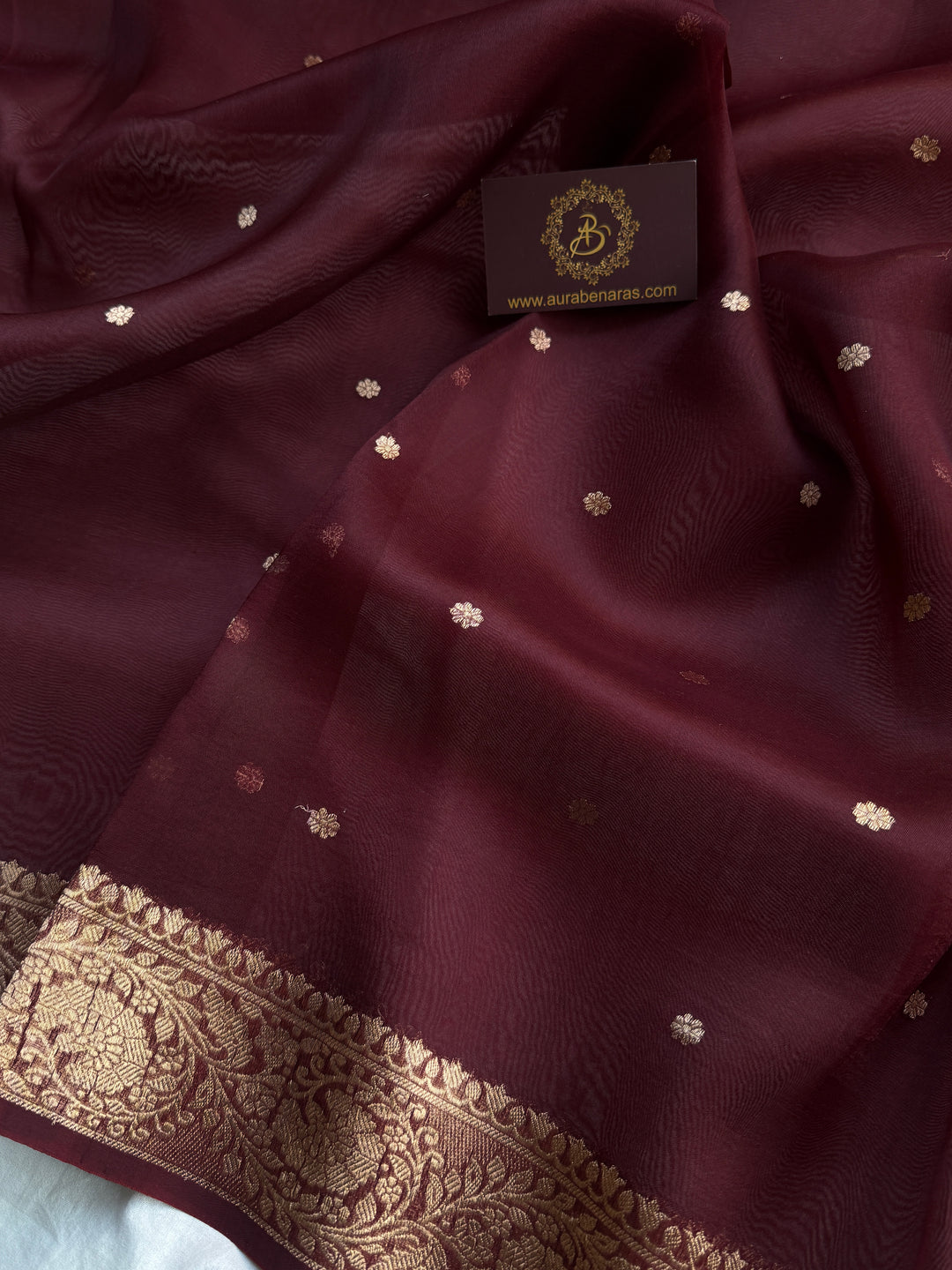 Maroon Pure Kora Silk Handloom Banarasi Saree