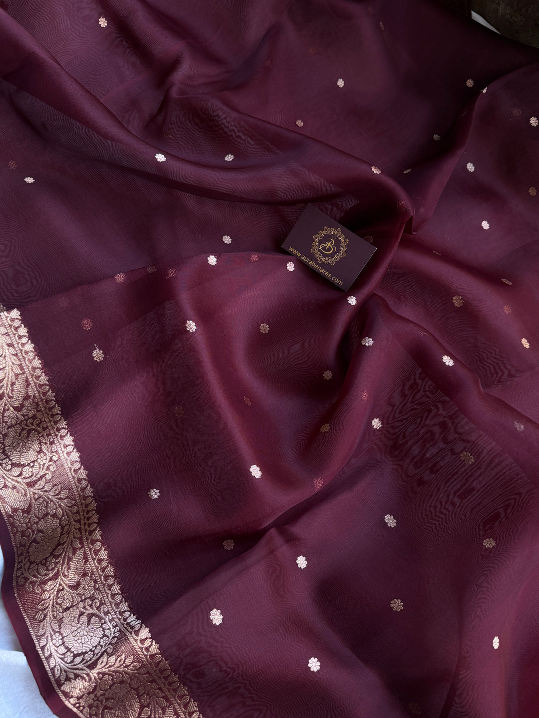 Maroon Pure Kora Silk Handloom Banarasi Saree