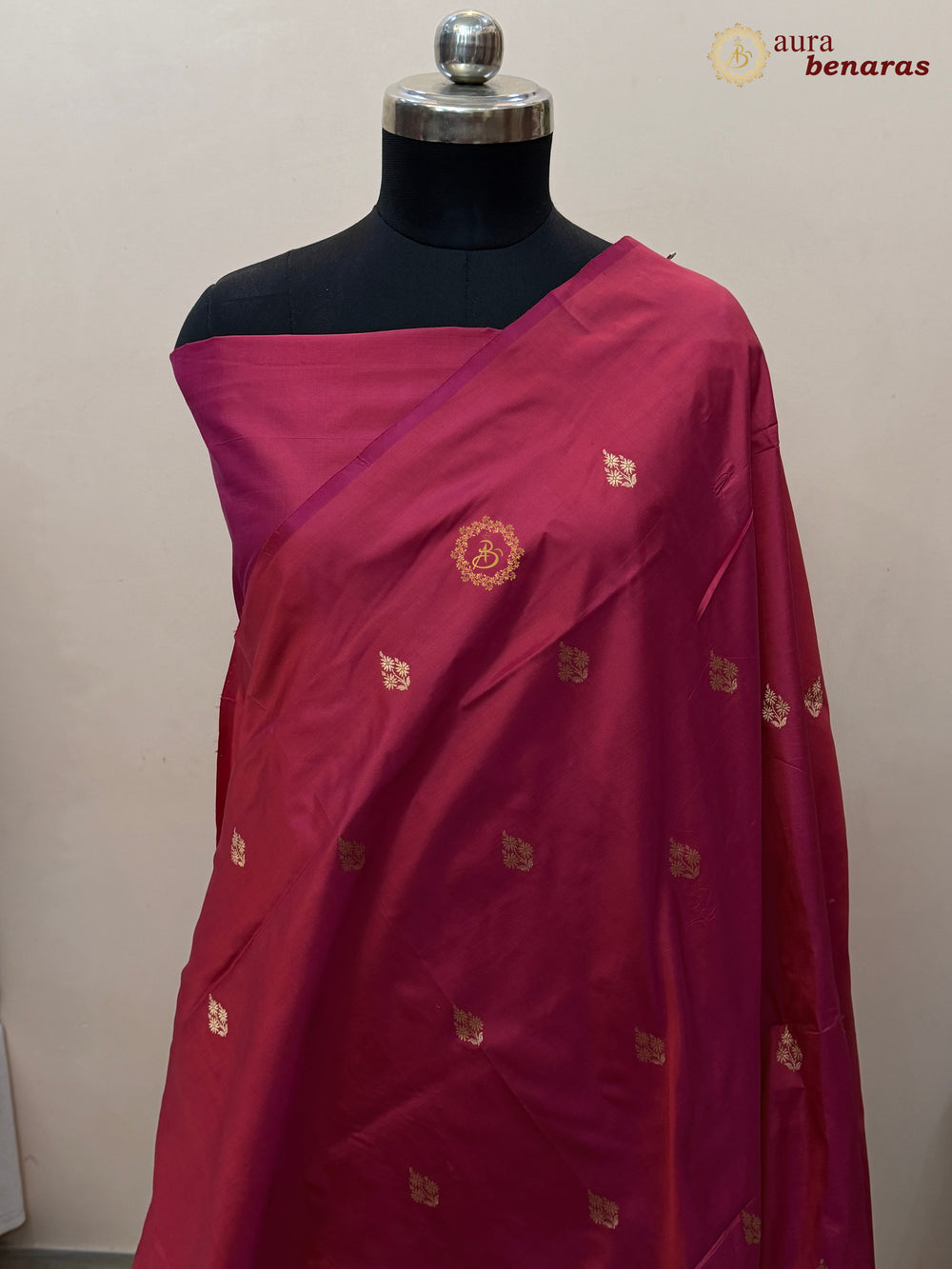 Reddish Maroon Pure Katan Silk Banarasi Saree with Kadhwa Zari Buta