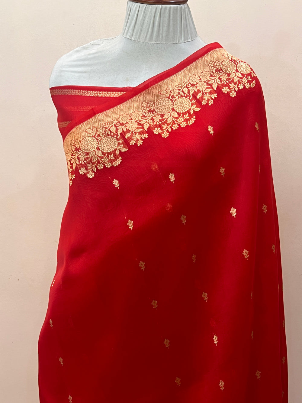 Red Banarasi Handloom Kora Silk Saree