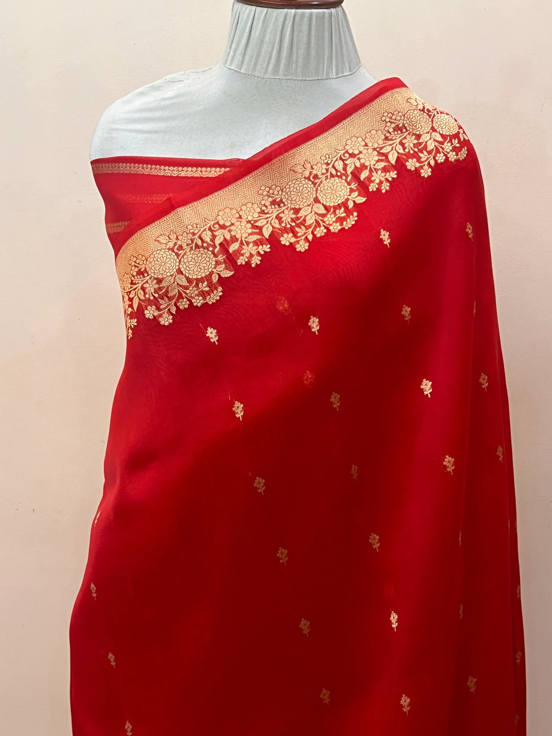 Red Banarasi Handloom Kora Silk Saree