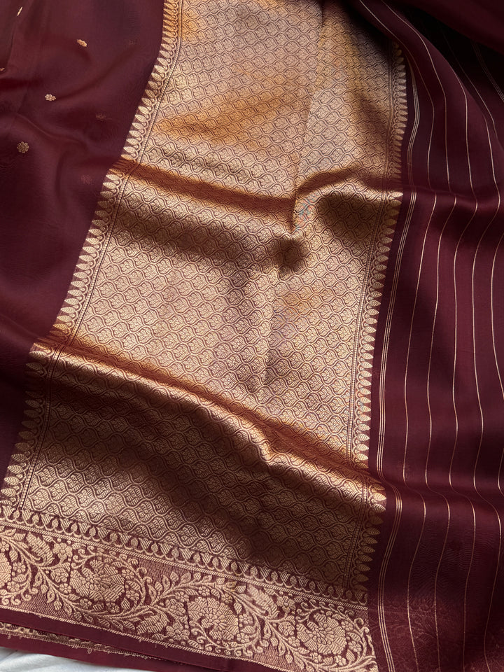 Maroon Pure Kora Silk Handloom Banarasi Saree