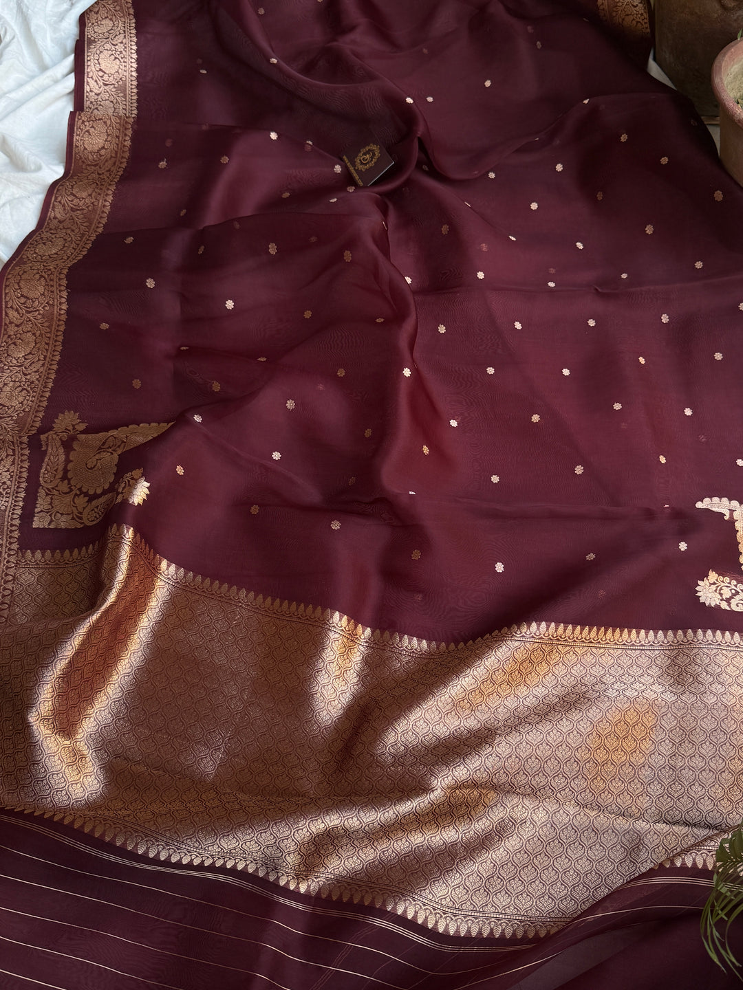 Maroon Pure Kora Silk Handloom Banarasi Saree