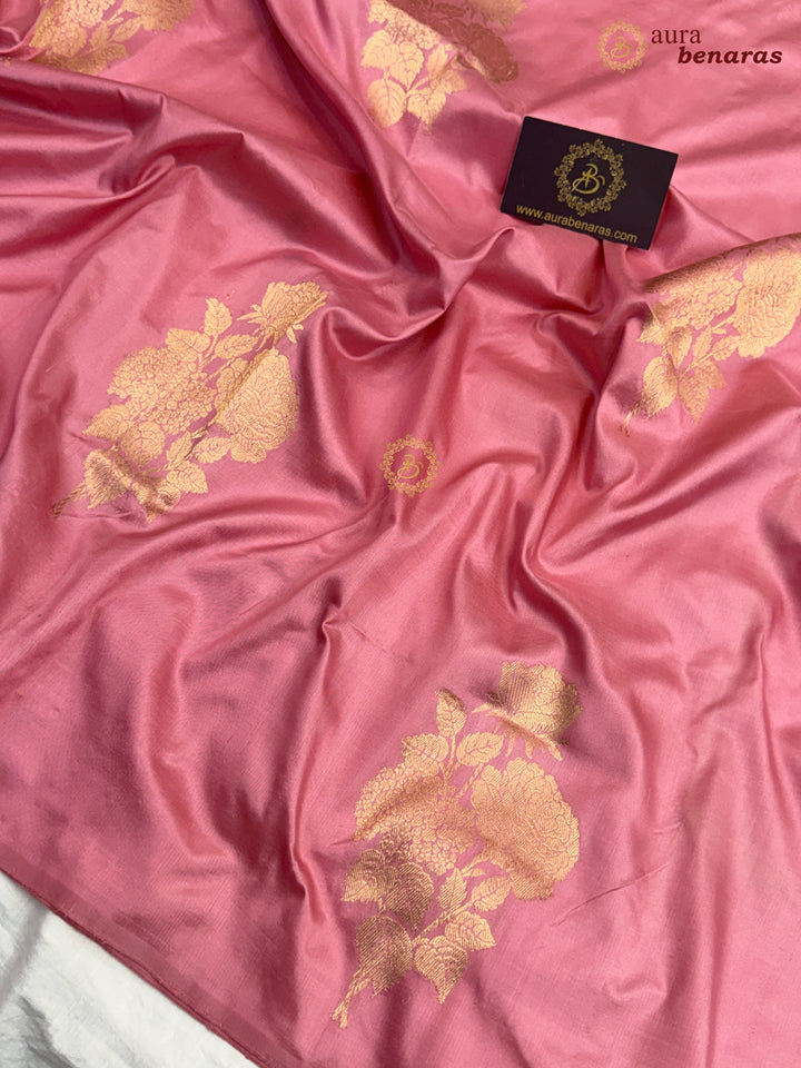 Pastel Pink Pure Katan Silk Banarasi Saree with Kadhwa Zari Buta