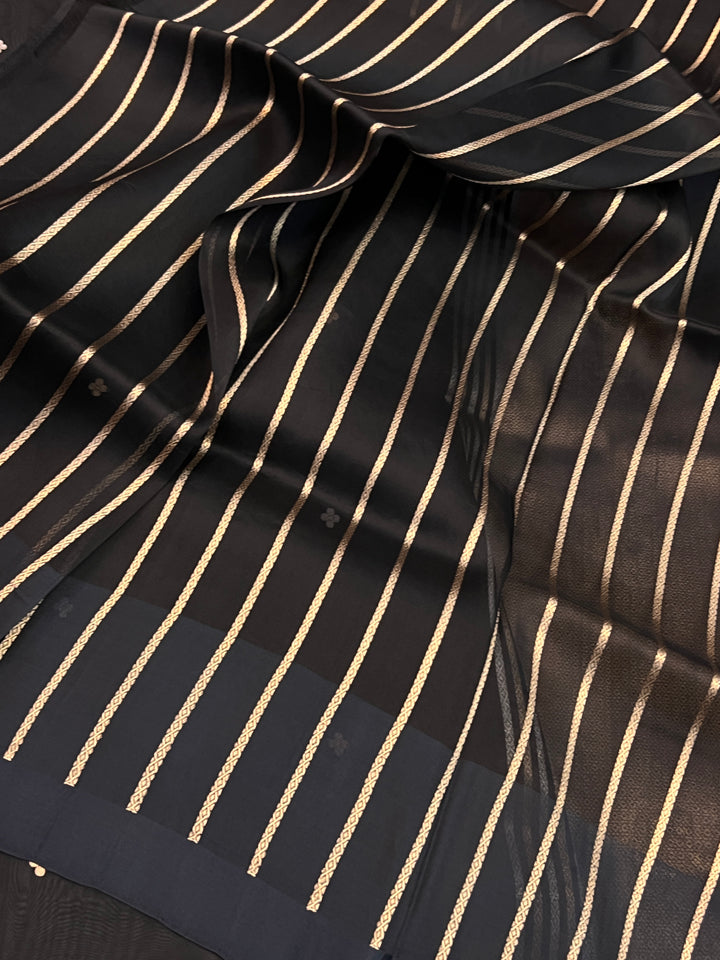 Black Pure Kora Silk Handloom Banarasi Saree