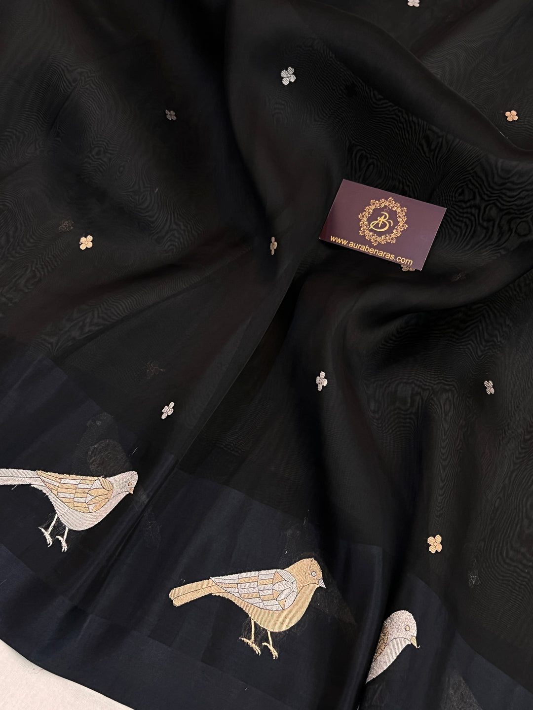 Black Pure Kora Silk Handloom Banarasi Saree