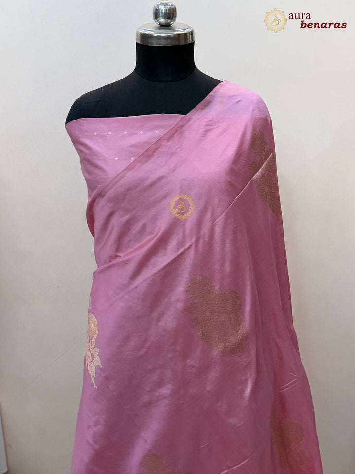 Pastel Pink Pure Katan Silk Banarasi Saree with Kadhwa Zari Buta