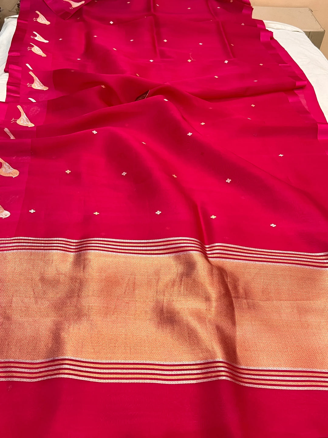 Rani Pink Pure Kora Silk Handloom Banarasi Saree