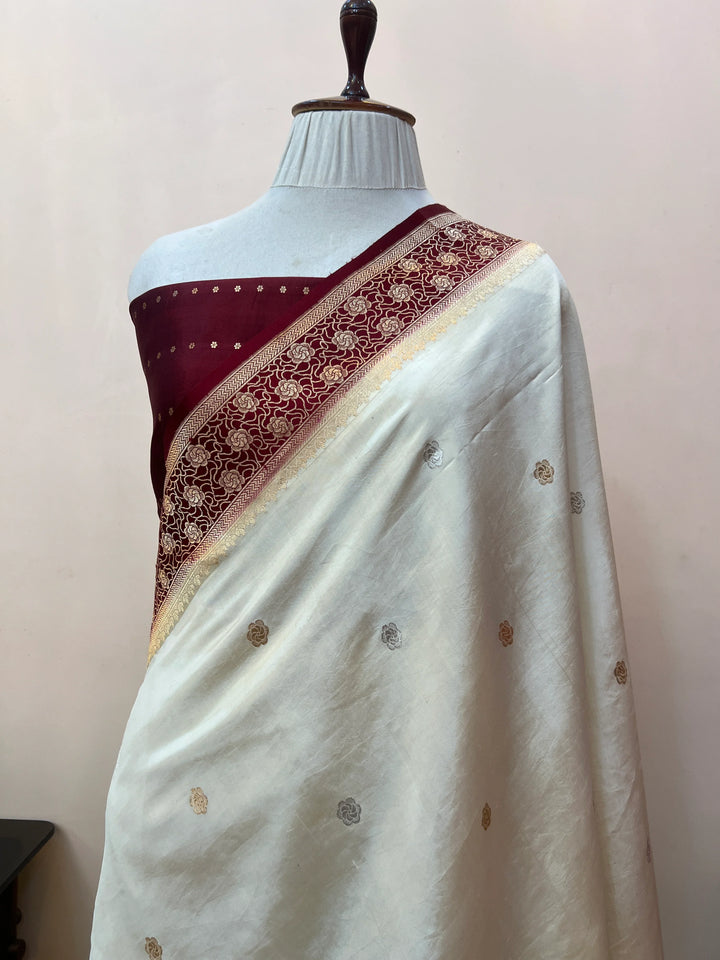 Off white Pure Silk Handloom Banarasi Saree