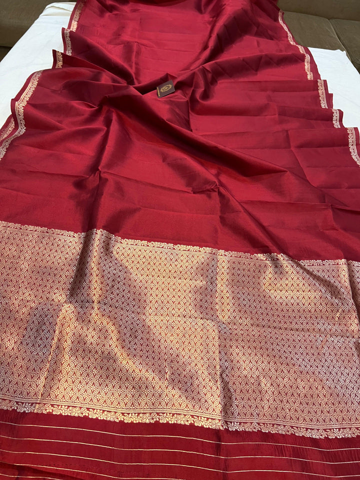 Maroon Pure Banarasi Handloom Silk Saree - Aura Benaras