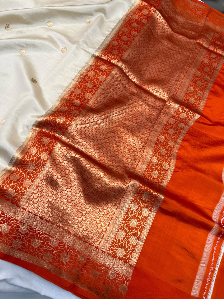 Off white Pure Silk Handloom Banarasi Saree