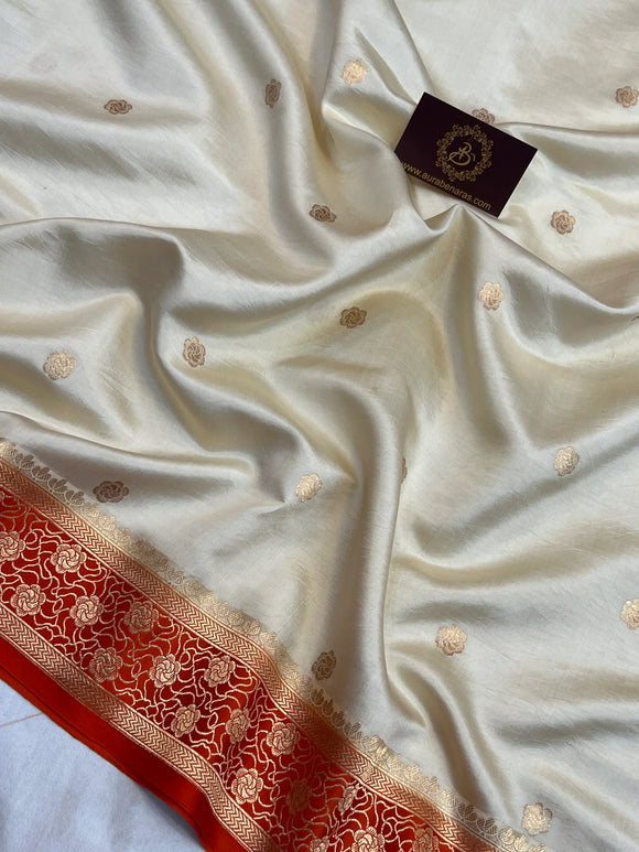 Off white Pure Silk Handloom Banarasi Saree