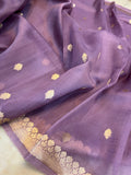 Dusky Lavender Banarasi Handloom Kora Silk Saree - Aura Benaras