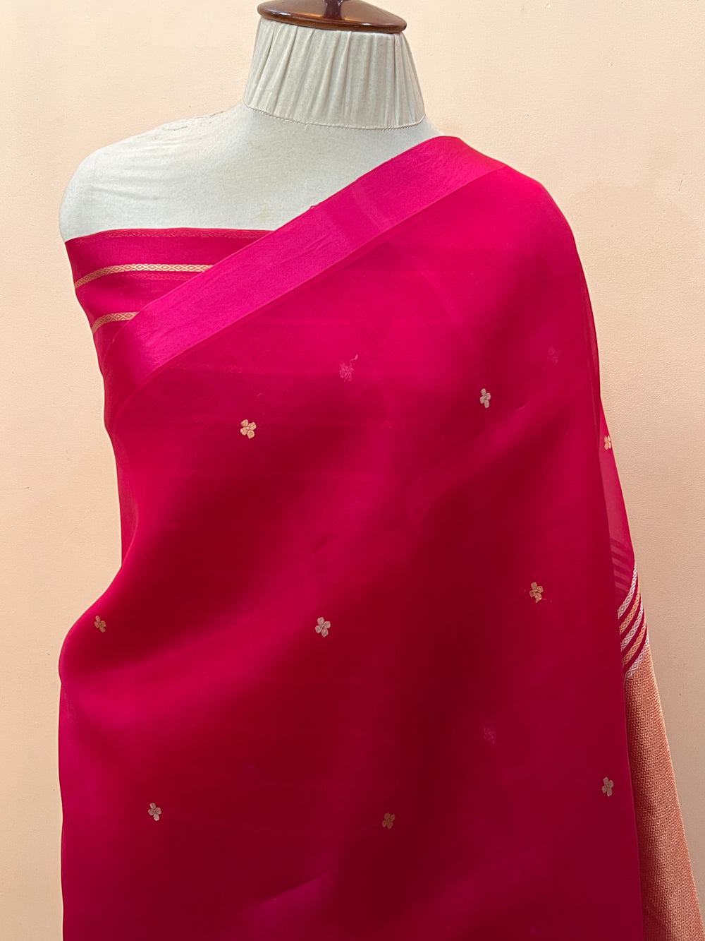 Rani Pink Pure Kora Silk Handloom Banarasi Saree