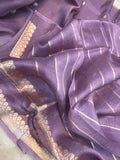 Dusky Lavender Banarasi Handloom Kora Silk Saree - Aura Benaras