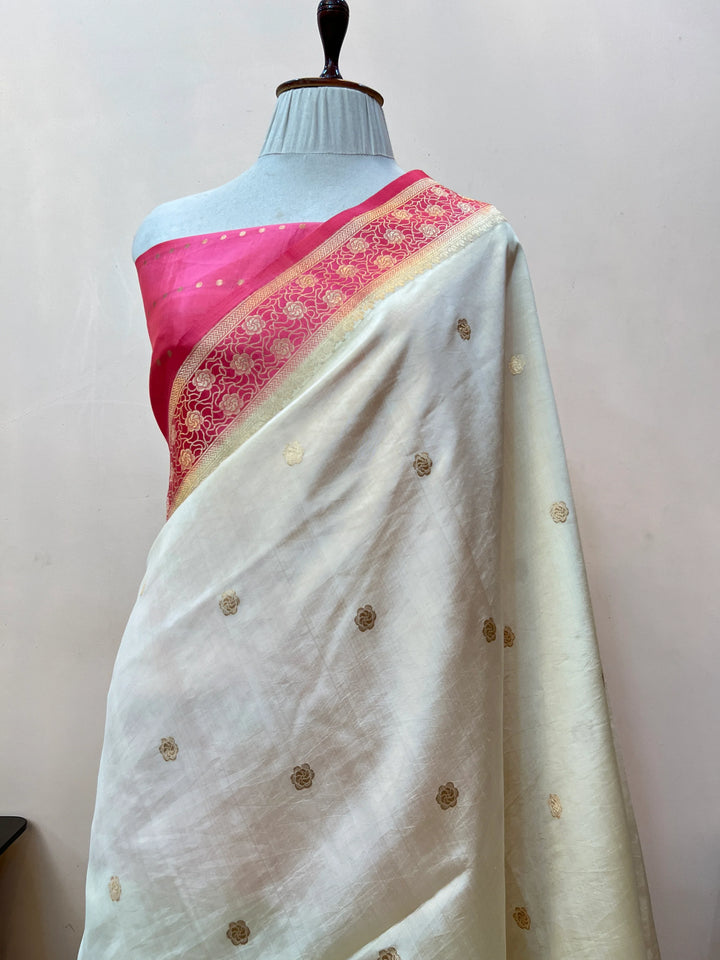 Off white Pure Silk Handloom Banarasi Saree