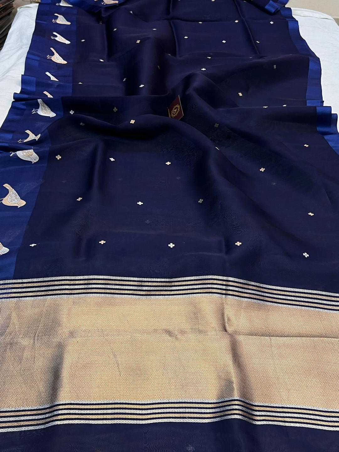 Navy Blue Pure Kora Silk Handloom Banarasi Saree