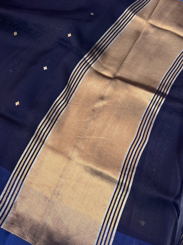 Navy Blue Pure Kora Silk Handloom Banarasi Saree