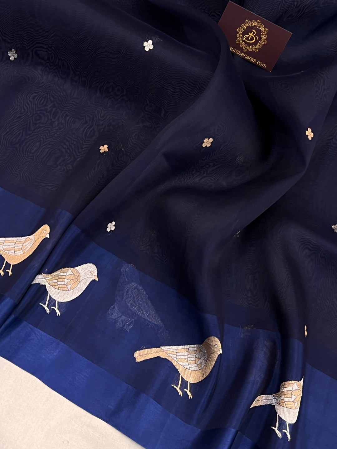 Navy Blue Pure Kora Silk Handloom Banarasi Saree