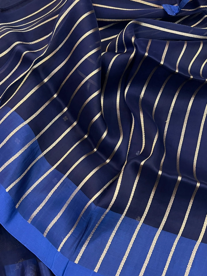 Navy Blue Pure Kora Silk Handloom Banarasi Saree