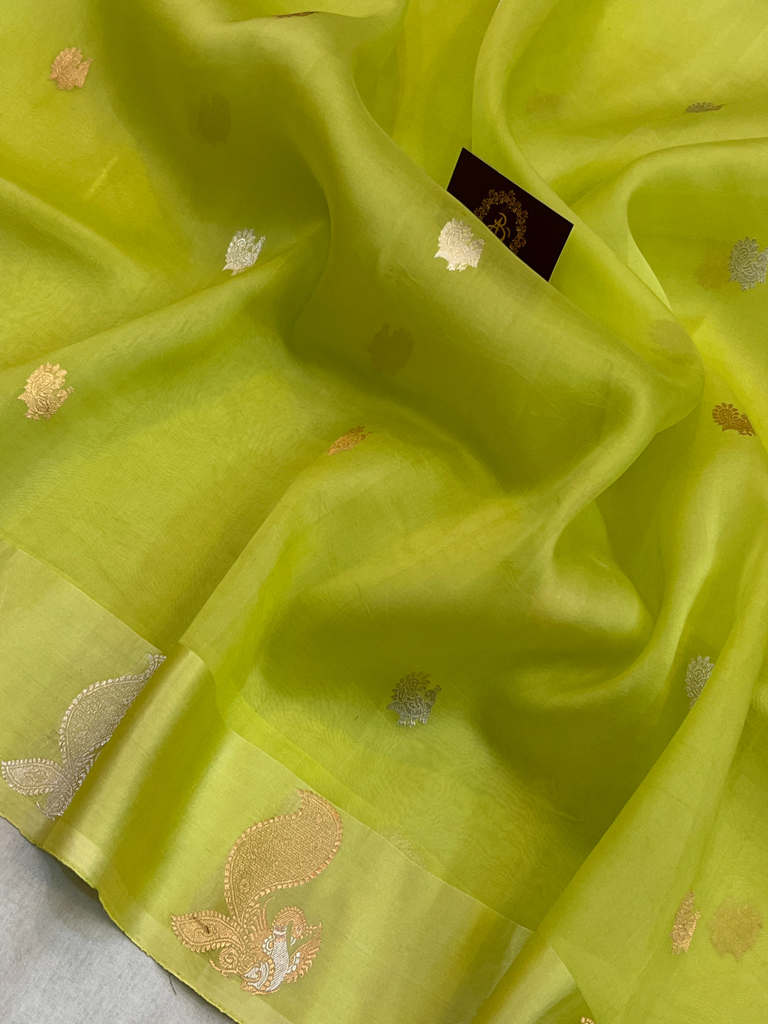 Pista Green Pure Kora Silk Handloom Banarasi Saree