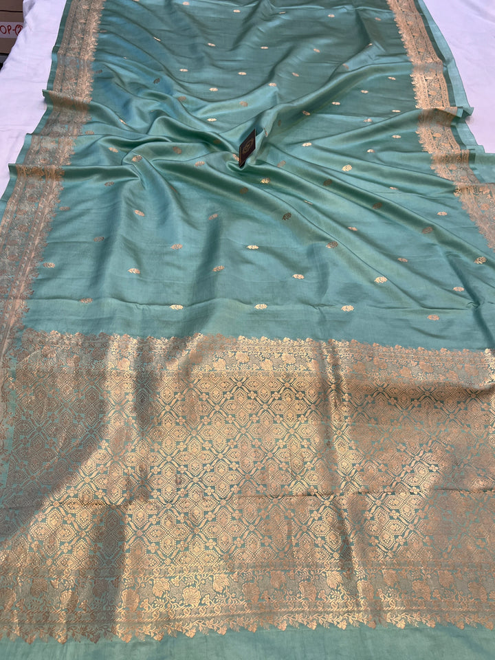 Sage Blue Mashru Silk Handloom Banarasi Saree