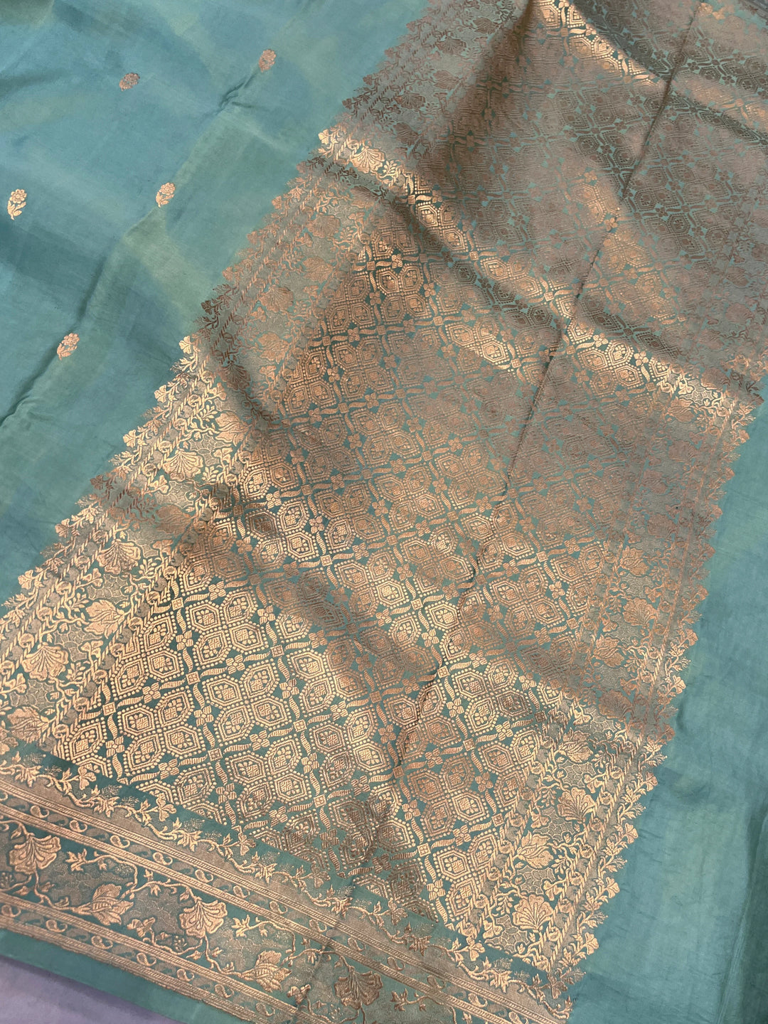 Sage Blue Mashru Silk Handloom Banarasi Saree