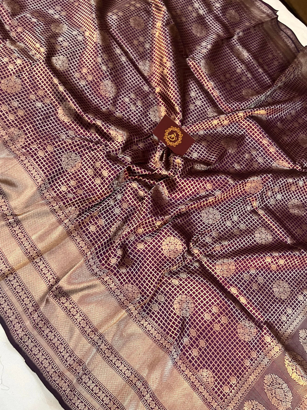 Wine Banarasi Handloom Katan Silk Saree - Aura Benaras