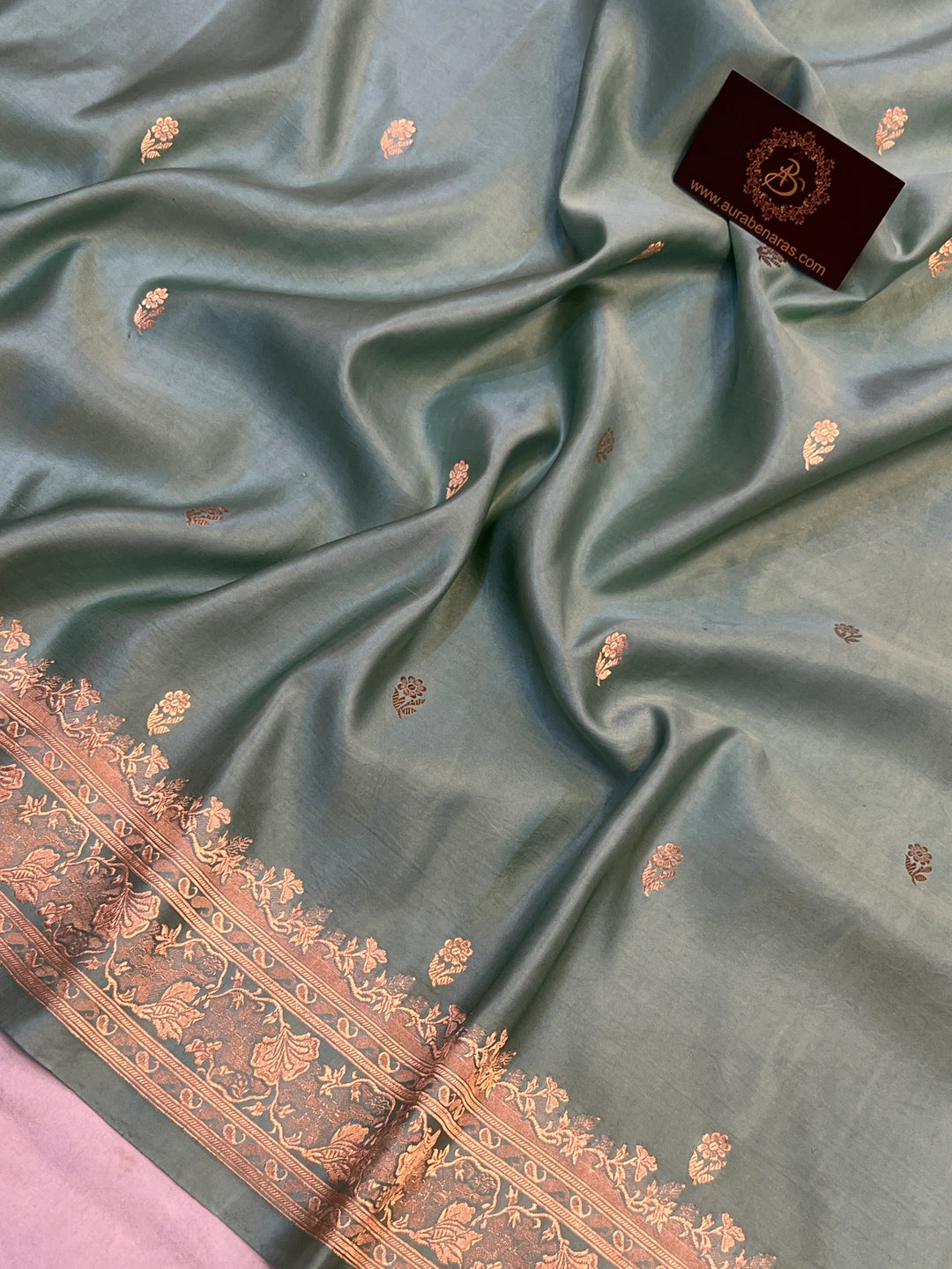 Sage Blue Mashru Silk Handloom Banarasi Saree