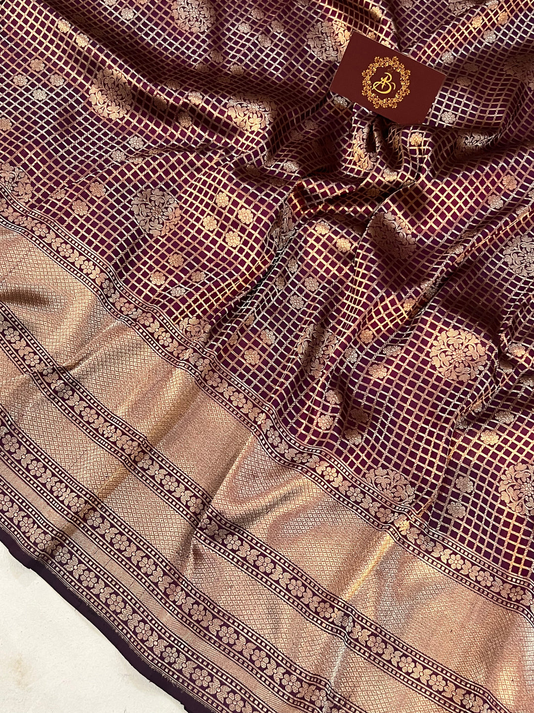 Wine Banarasi Handloom Katan Silk Saree - Aura Benaras
