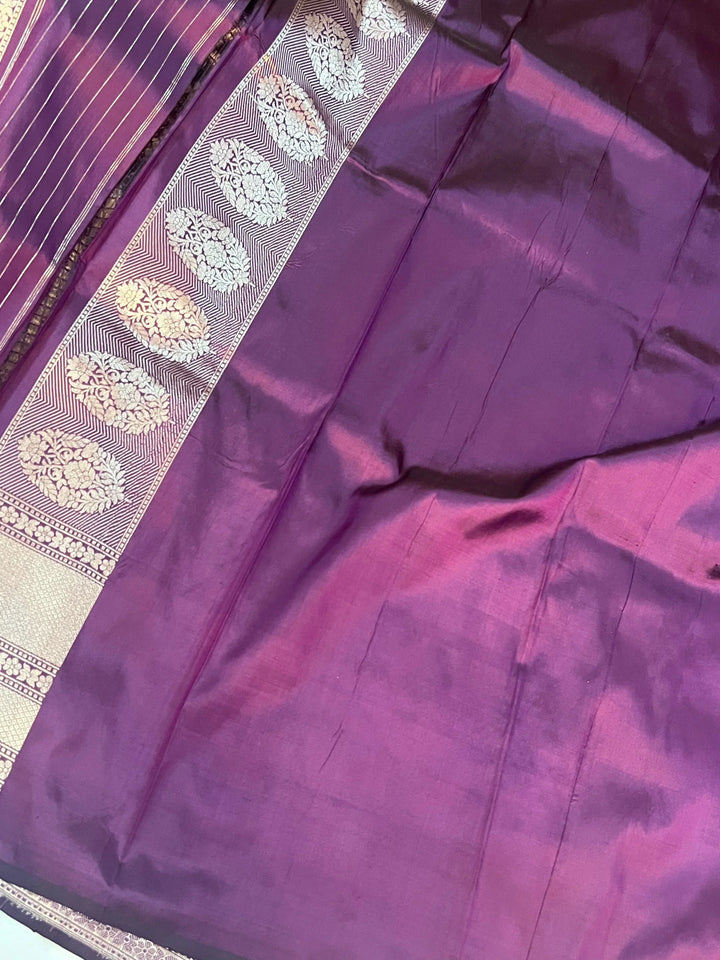 Wine Banarasi Handloom Katan Silk Saree - Aura Benaras