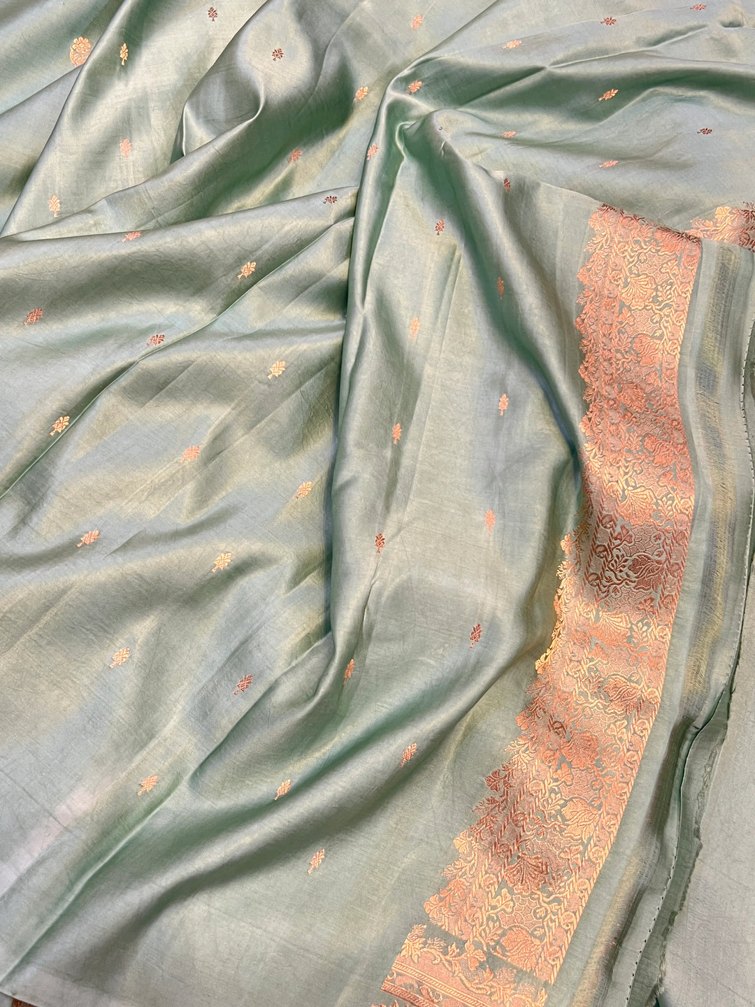 Sage Blue Mashru Silk Handloom Banarasi Saree