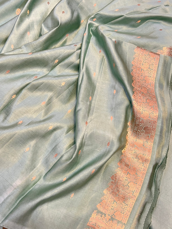 Sage Blue Mashru Silk Handloom Banarasi Saree