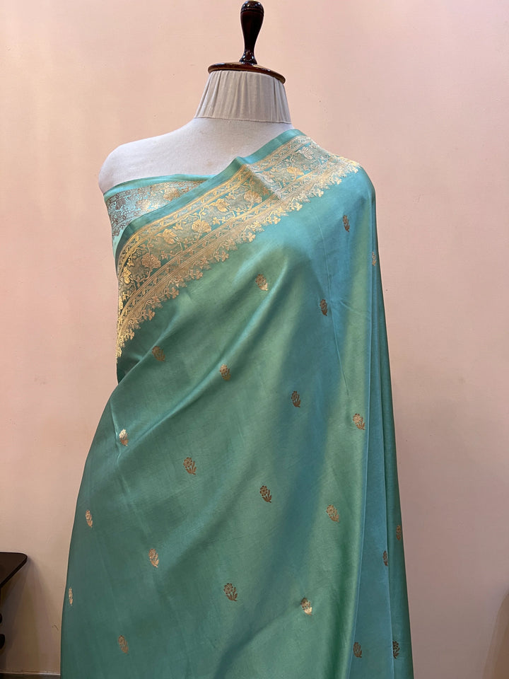 Sage Blue Mashru Silk Handloom Banarasi Saree
