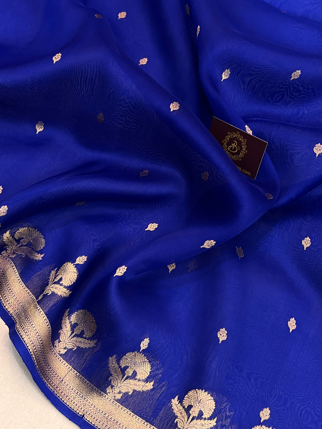 Royal Blue Pure Kora Silk Handloom Banarasi Saree