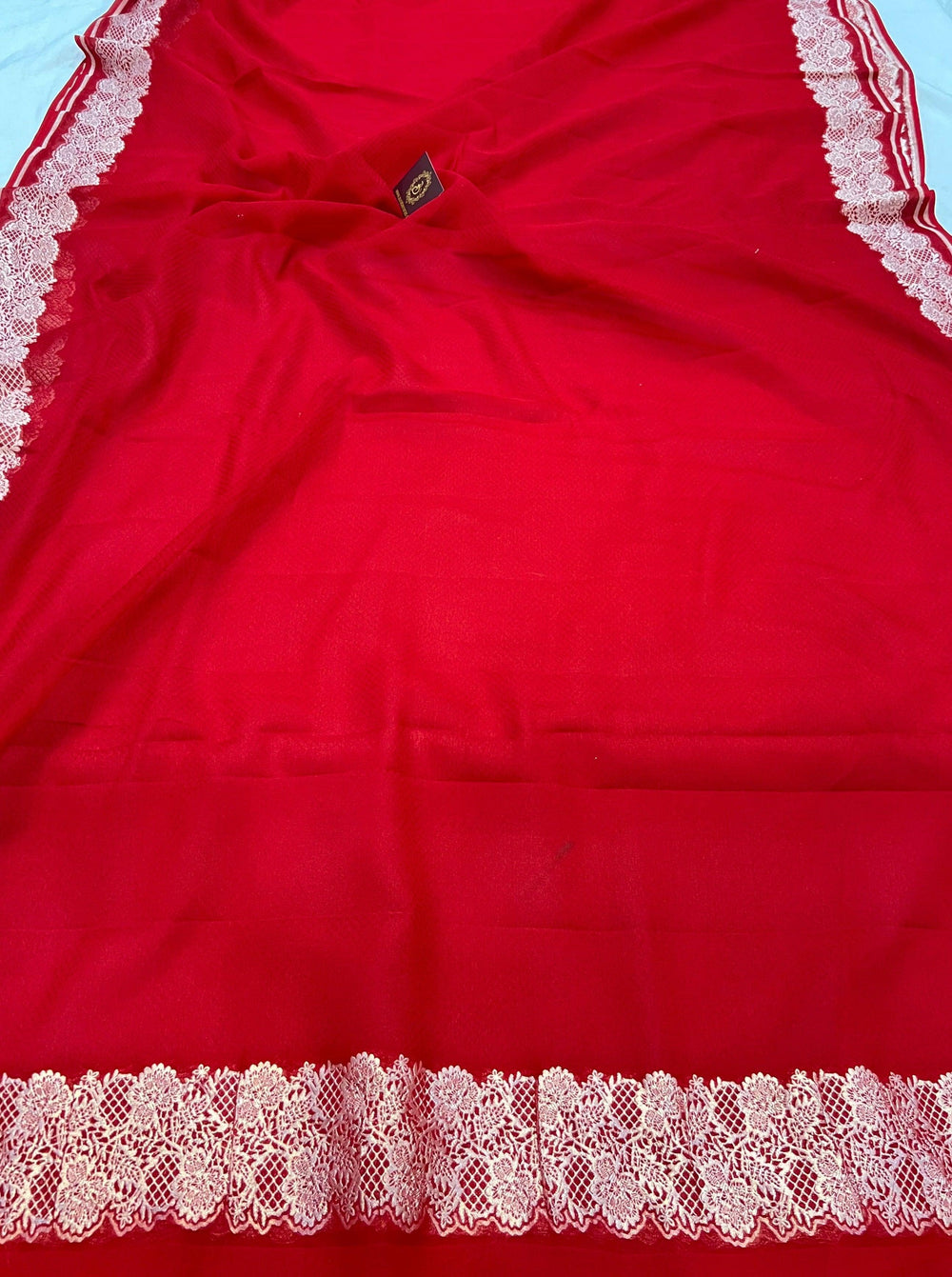 Red Pure Banarasi Handloom Khaddi Georgette Saree - Aura Benaras
