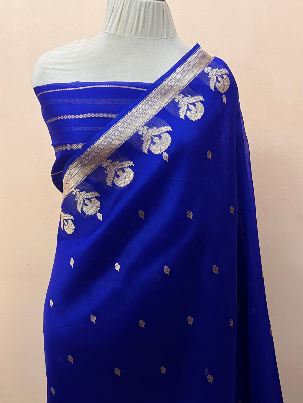 Royal Blue Pure Kora Silk Handloom Banarasi Saree