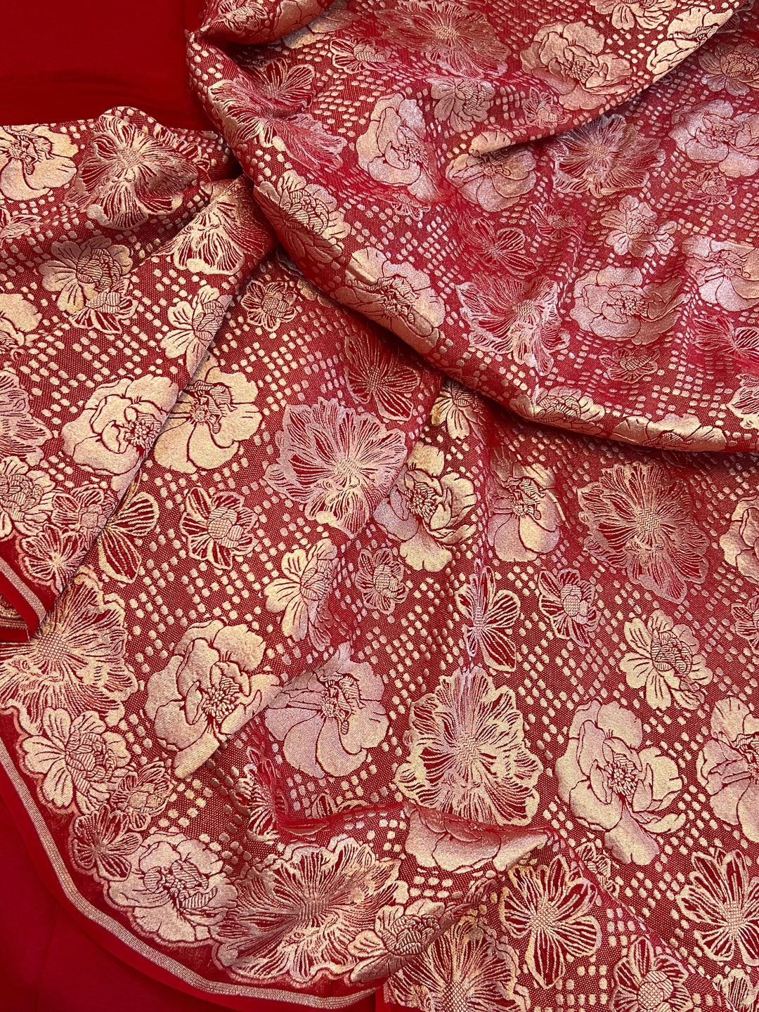 Red Pure Banarasi Handloom Khaddi Georgette Saree - Aura Benaras