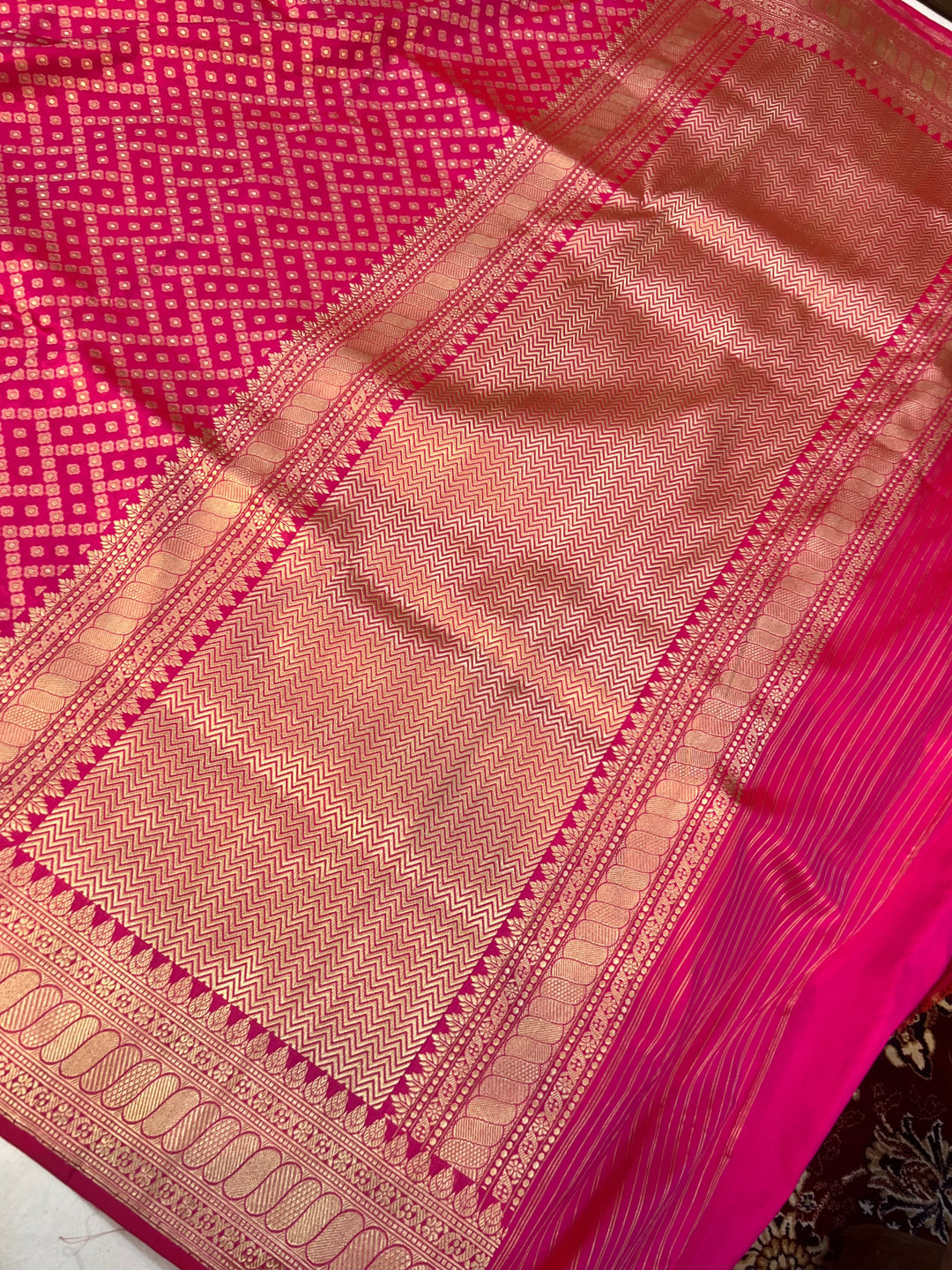 Rani Pink Pure Banarasi Handloom Katan Silk Saree - Aura Benaras