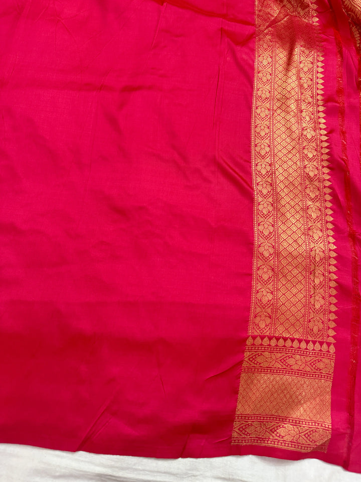 Rani Pink Pure Katan silk Handloom Banarasi Saree