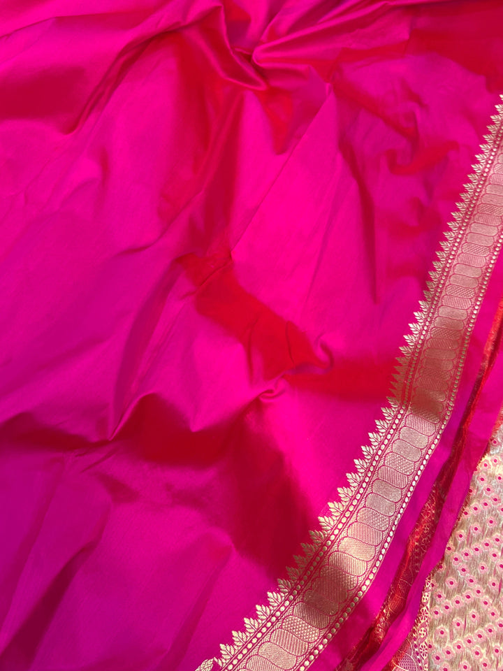 Rani Pink Pure Banarasi Handloom Katan Silk Saree - Aura Benaras