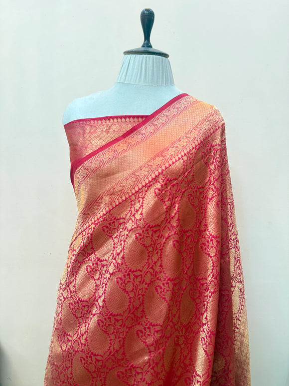 Rani Pink Pure Katan silk Handloom Banarasi Saree