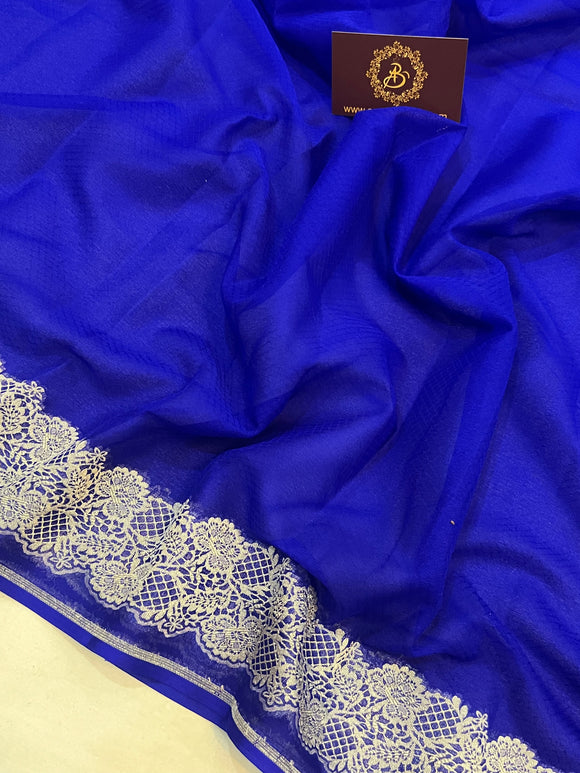 Royal Blue Pure Banarasi Handloom Khaddi Georgette Saree - Aura Benaras