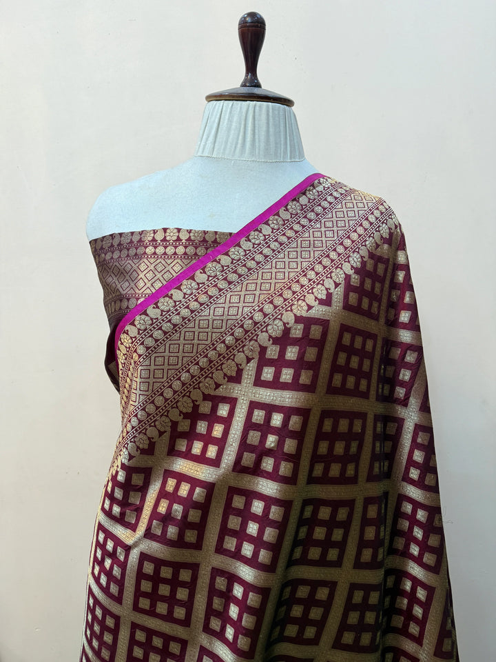 Brown Pure Katan silk Handloom Banarasi Saree