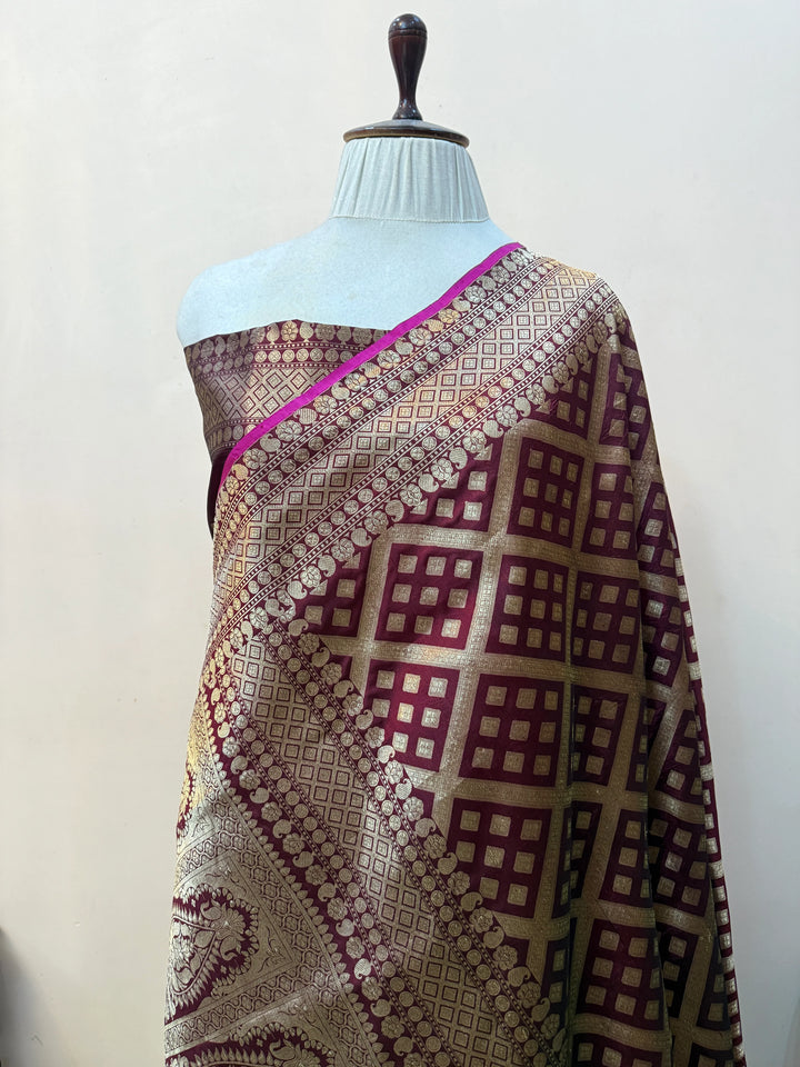 Brown Pure Katan silk Handloom Banarasi Saree