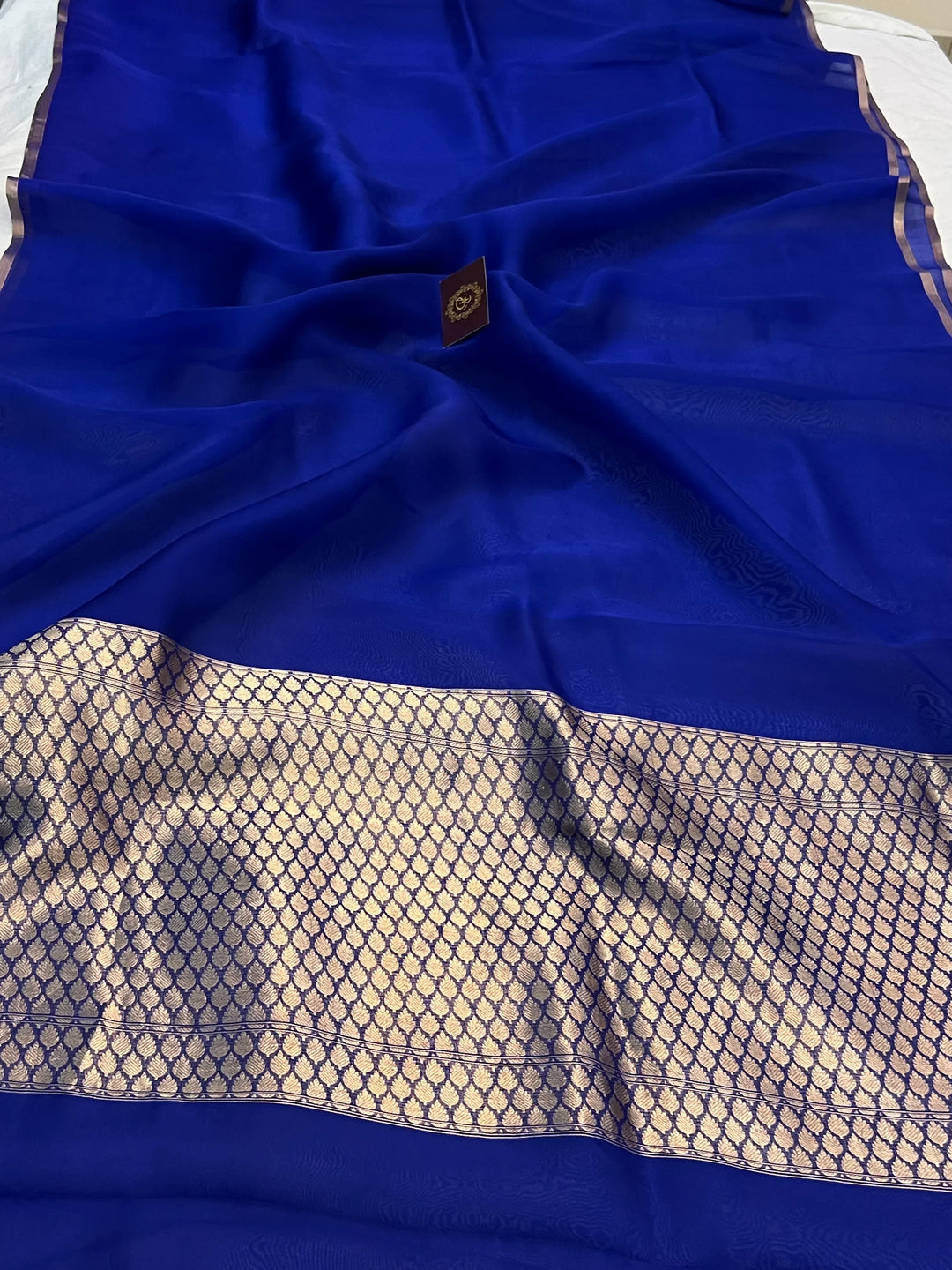 Royal Blue Pure Kora Silk Handloom Banarasi Saree