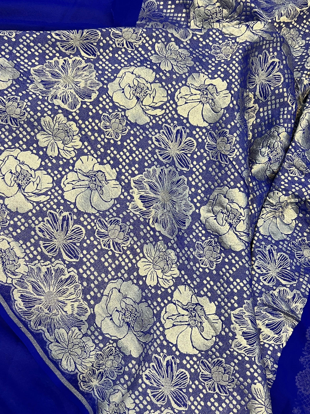 Royal Blue Pure Banarasi Handloom Khaddi Georgette Saree - Aura Benaras